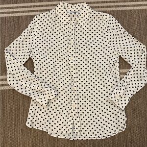 Zara White & Black Polka Dot Viscose Button-Up Shirt Medium